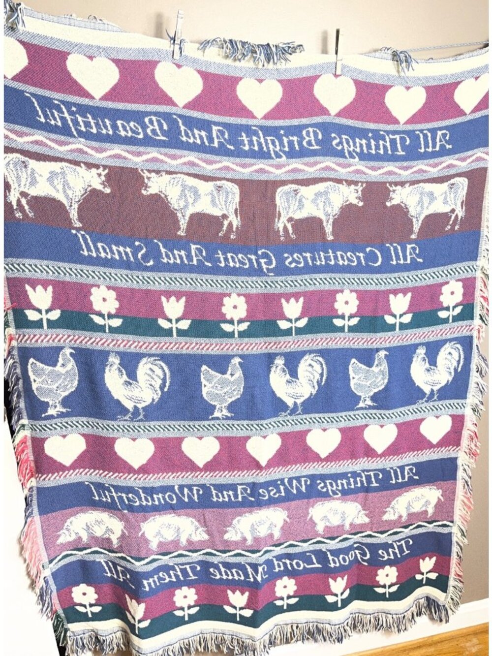 Farmhouse Cotton Blanket Throw All Things Bright Fringe Americana Folk Farmhouse - Picture 3 of 5